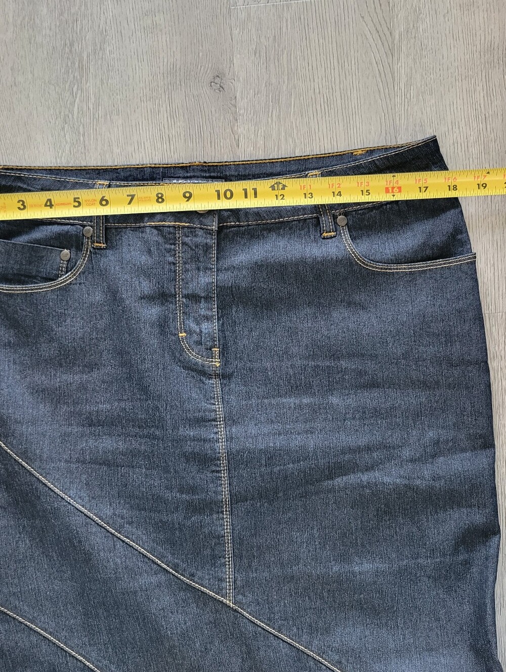 Vintage Bisou Bisou Y2K Dark Blue Denim Jeans Mermaid Trumpet Maxi Skirt Size 14 - Picture 14 of 15
